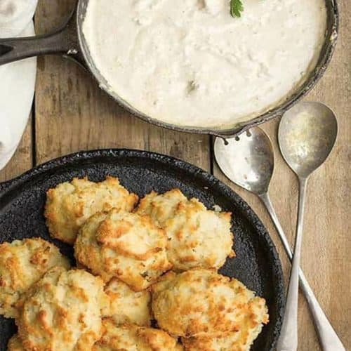 Keto cheddar biscuits and gravy
